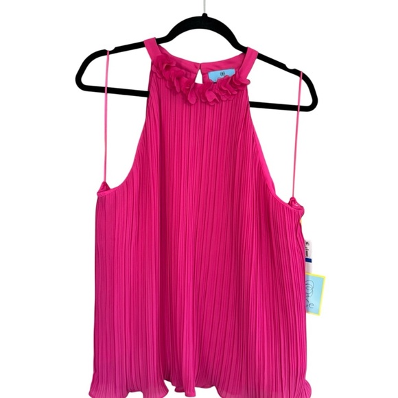 CeCe Tops - CeCe Fuchsia Pleated Sleeveless Blouse